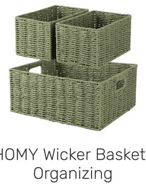 Sage Green Wicker Storage Basket Set